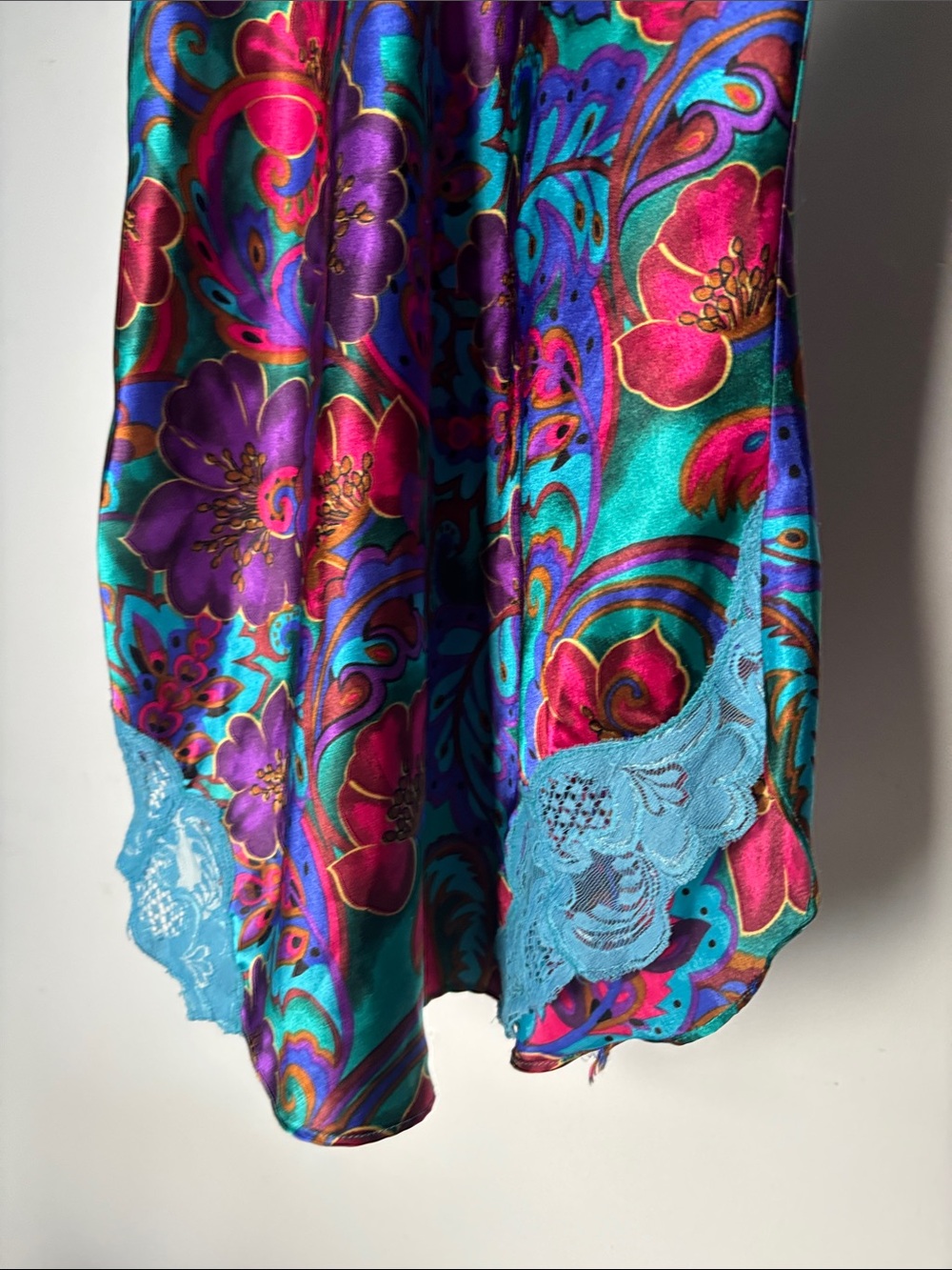 Vintage Teal Purple Floral Mini Slip - Picture 3 of 4